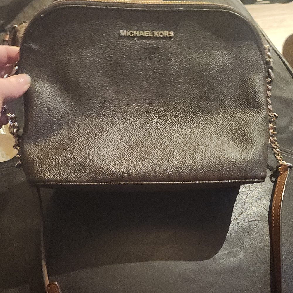 Michael Kors Dark Brown Leather Crossbody with Gold Hardware